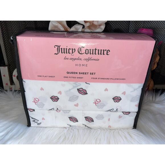 Juicy Couture Black/Pink Kisses & Logos KING | Mercari Juicy Couture Beautiful XOXO, Kisses, Heart, Logo Print Queen 6pc Sheet Set
